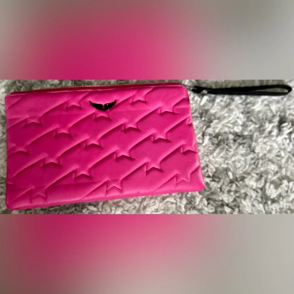 ‼️RARE‼️🎸Zadig & Voltaire🎸🔥NWOT🔥Uma Wing Quilted Leather Wristlet/Clutch in Pink - Picture 7 of 15